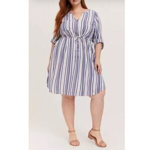 Torrid Blue & White Stripe Zip Front Drawstring Shirt Dress Size 1X
